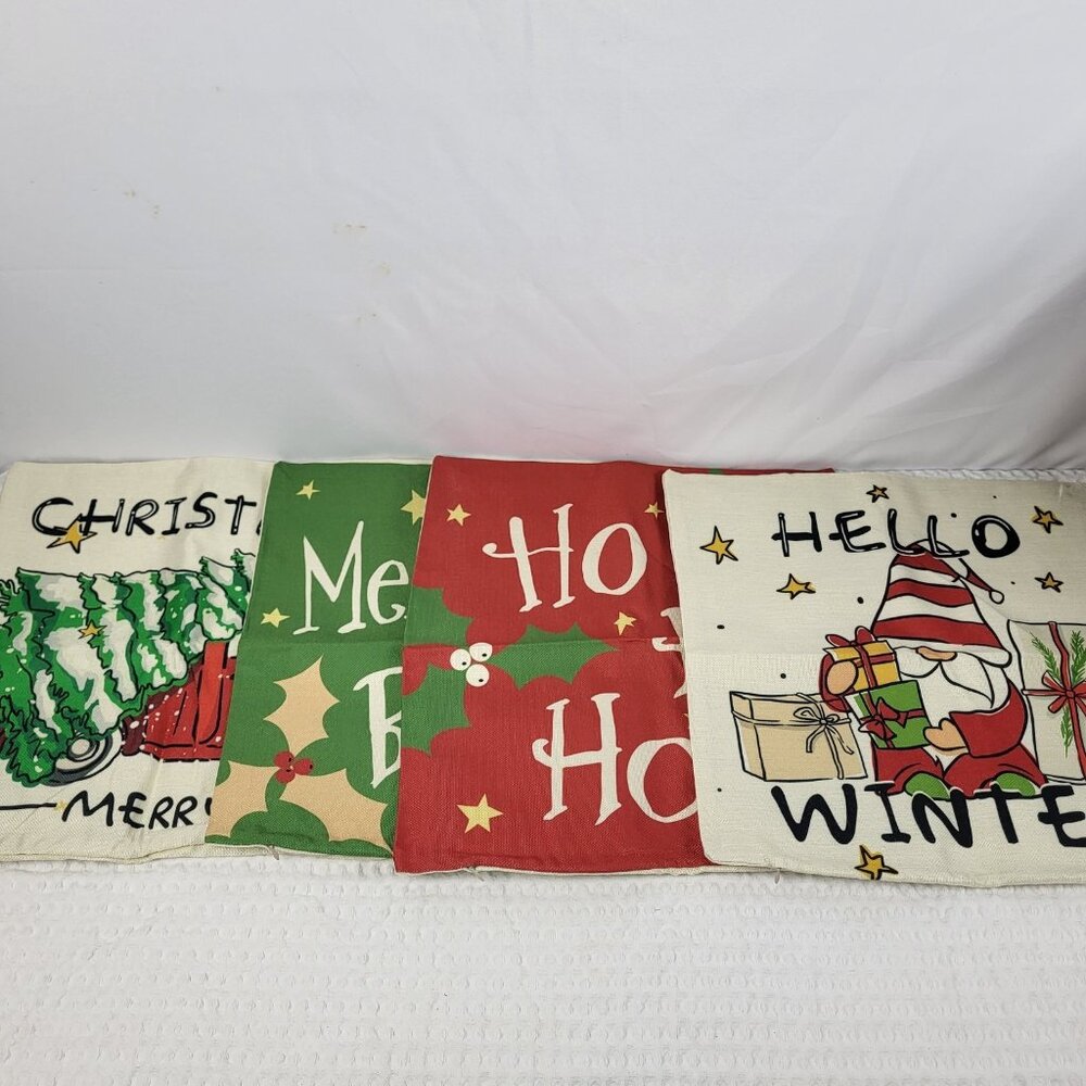 Lot Of 4 Christmas Pillow Covers Red‎ Truck 18" Red Green Holiday New